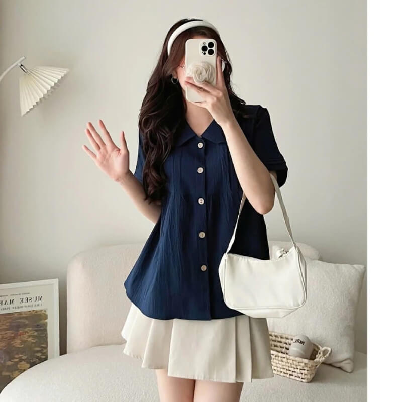 Chân váy chữ A phối với áo babydoll