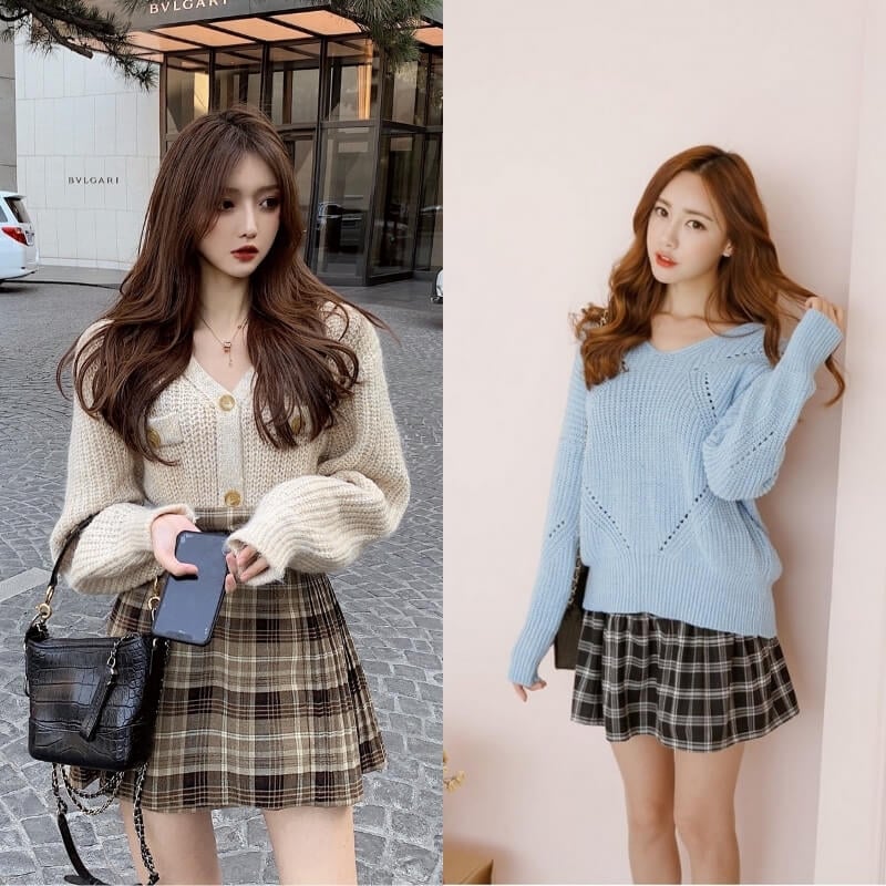 Phối chân váy chữ A ngắn và áo len