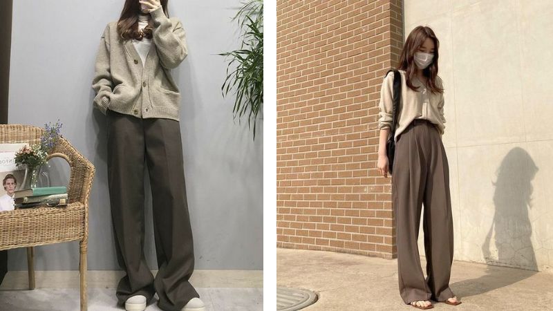 Phối quần âu với áo len/cardigan