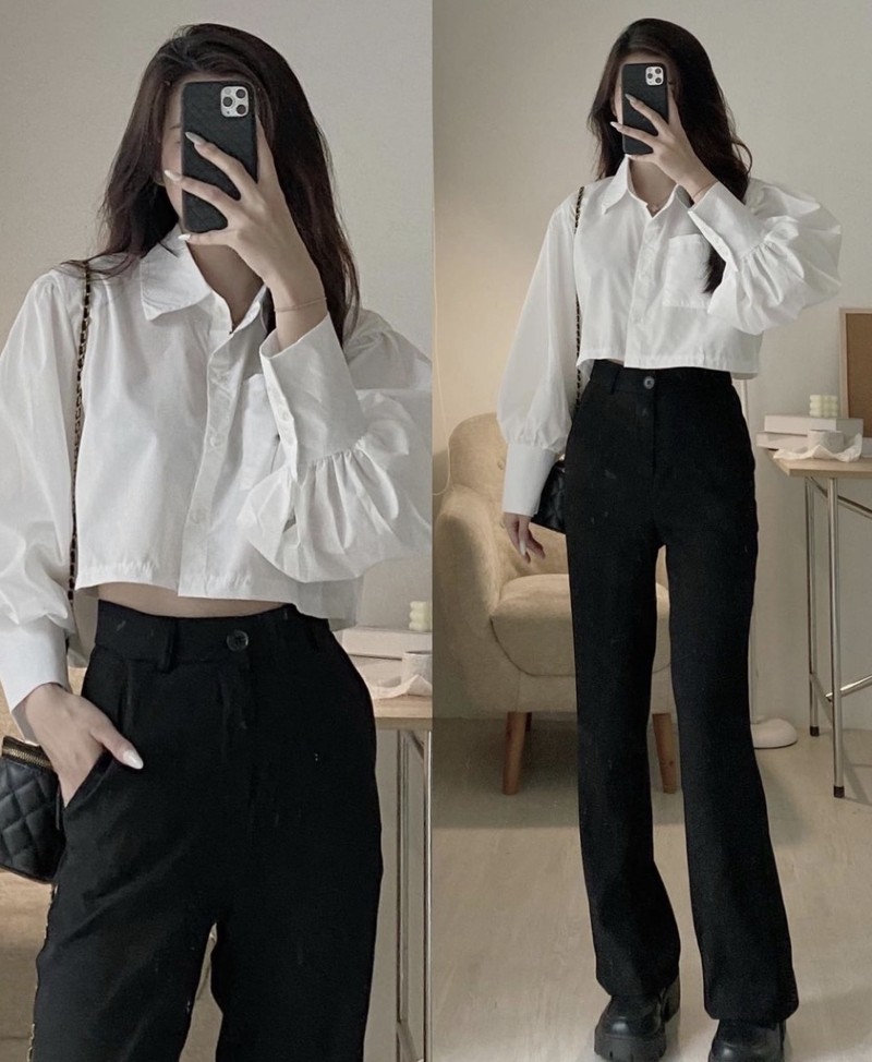 Mẫu áo sơ mi croptop vô cùng trẻ trung nhưng không kém phần cá tính, năng động