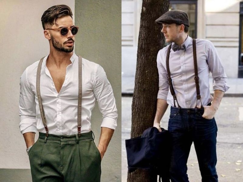 Phối áo sơ mi cùng quần yếm chữ Y giúp bạn thêm phần điển trai và cuốn hút