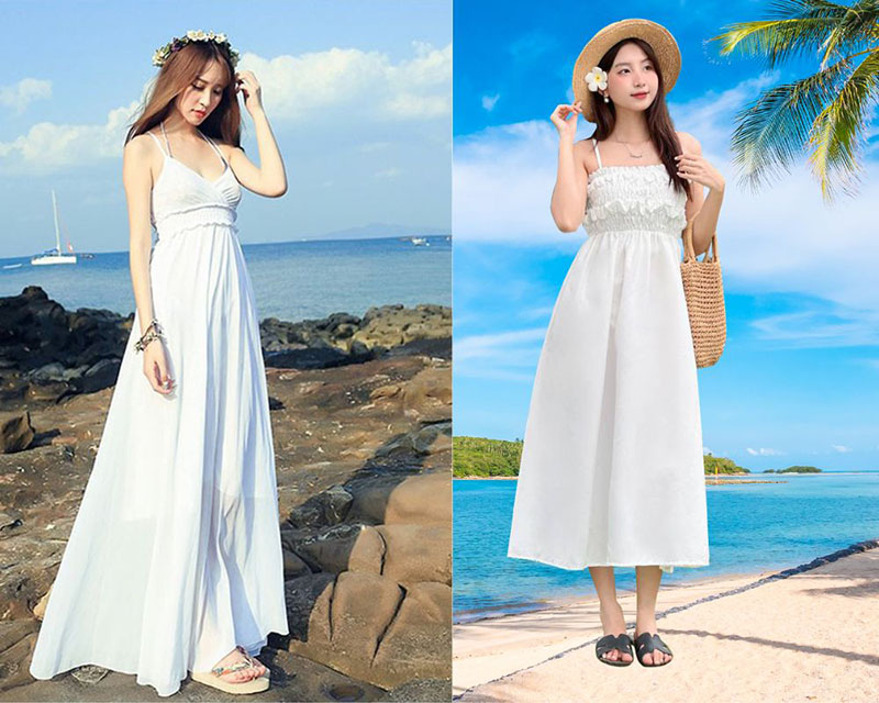 Mẫu váy maxi đi biển 2 dây mát mẻ