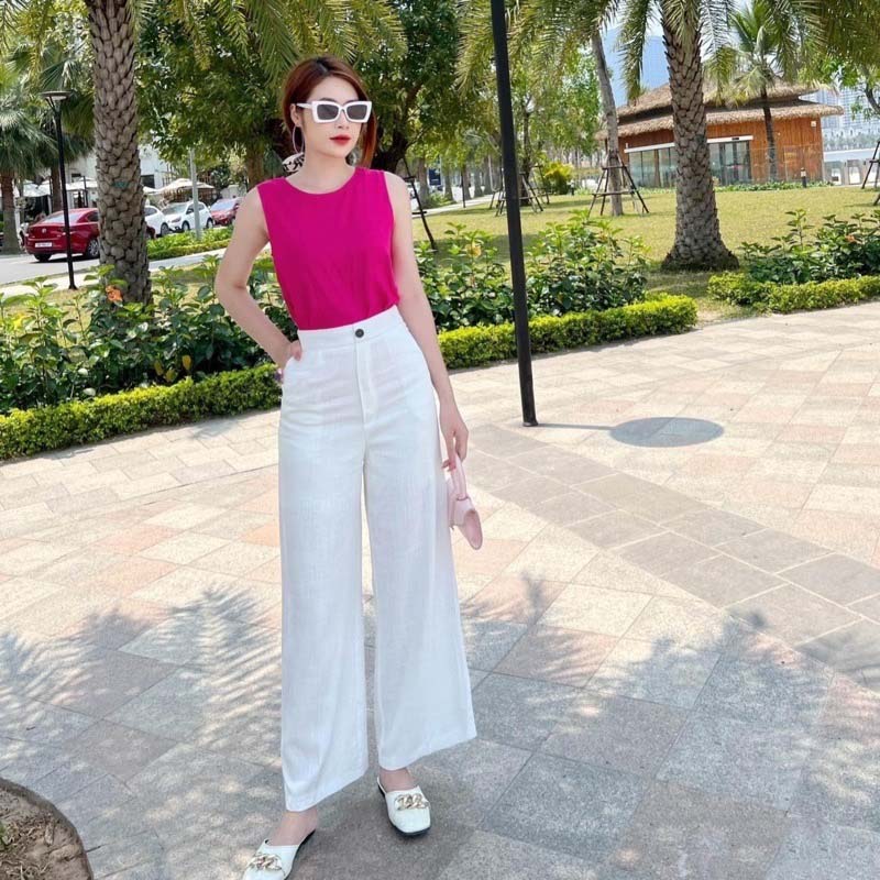 Set đồ đi biển quần ống rộng mix cùng áo sát nách