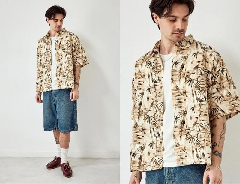 Áo sơ mi Hawaii khoác ngoài áo thun trắng – Layer cá tính, dễ ứng dụng