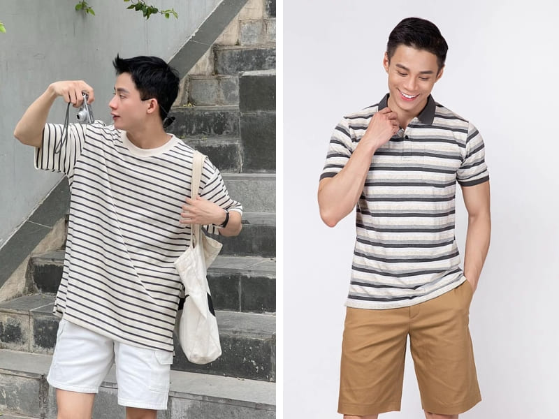 Áo thun sọc ngang với quần short