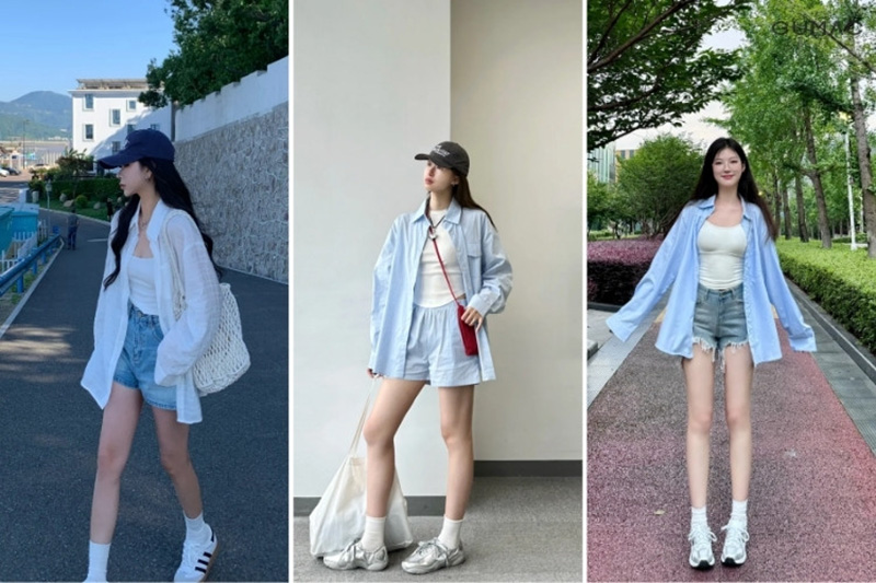 Đồ đi biển nữ với sơ mi oversize và quần short