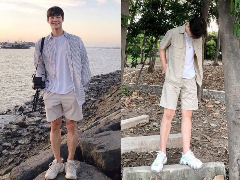 Áo sơ mi khoác ngoài, quần short và áo thun trẻ trung, sành điệu
