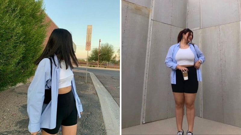Quần short cạp cao và áo croptop lửng vừa đủ