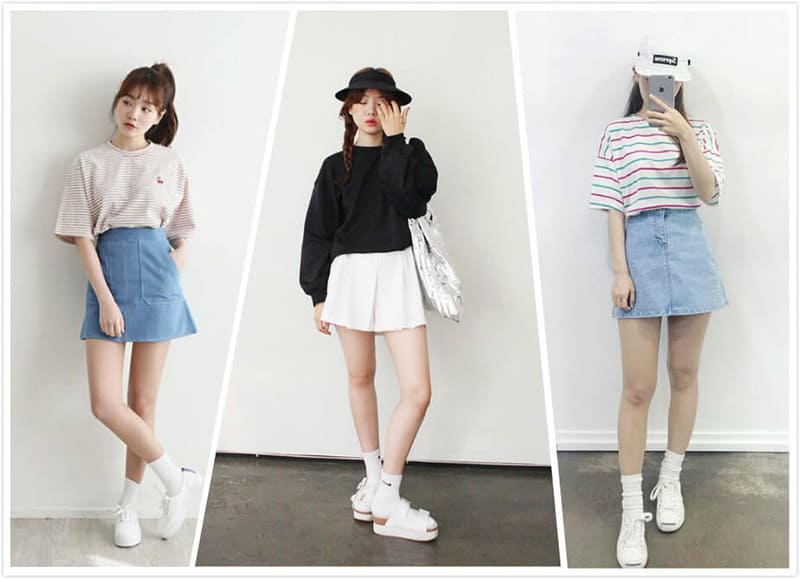 Áo phông phối quần short/chân váy ngắn