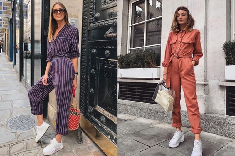 Jumpsuit cùng giày thể thao