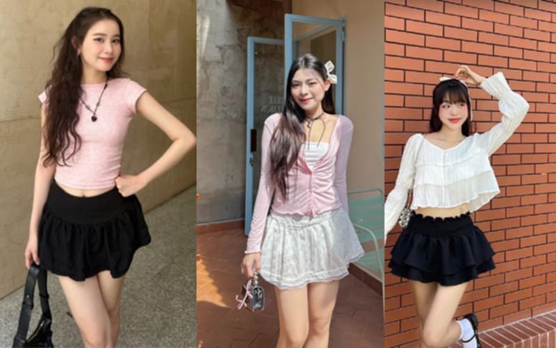 Mặc áo ngắn và chân váy xòe