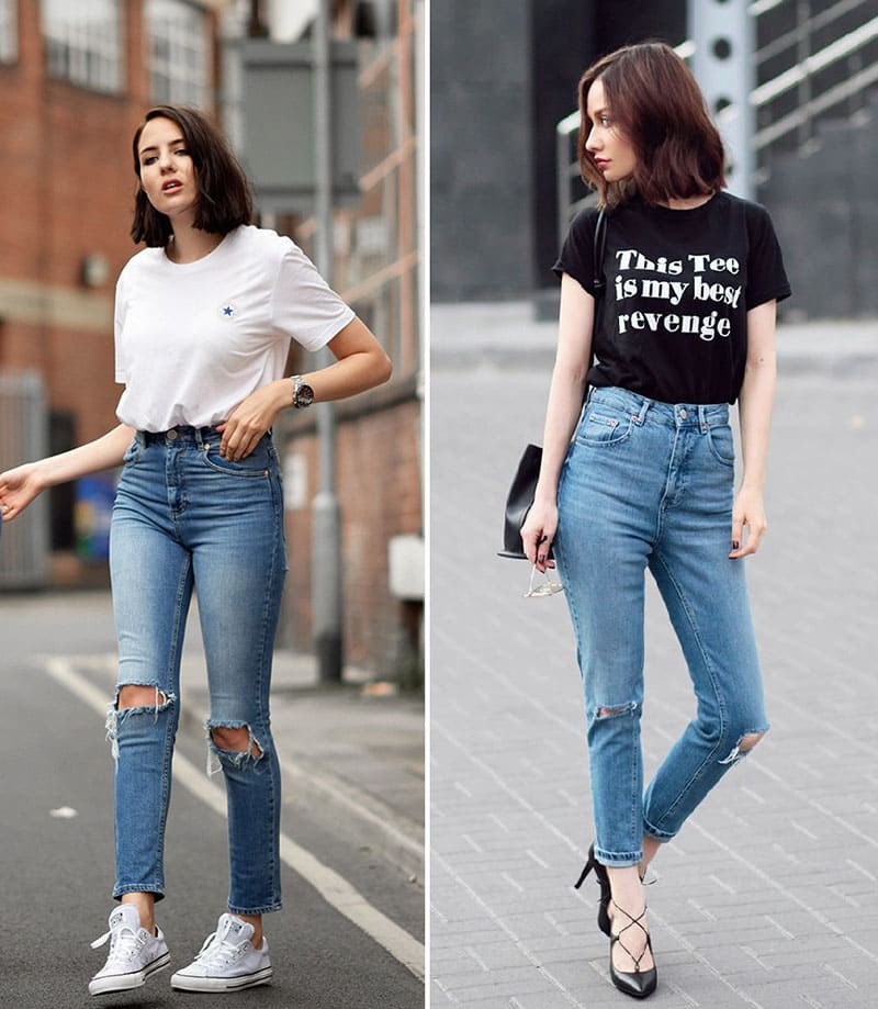 Phối áo thun với quần jean
