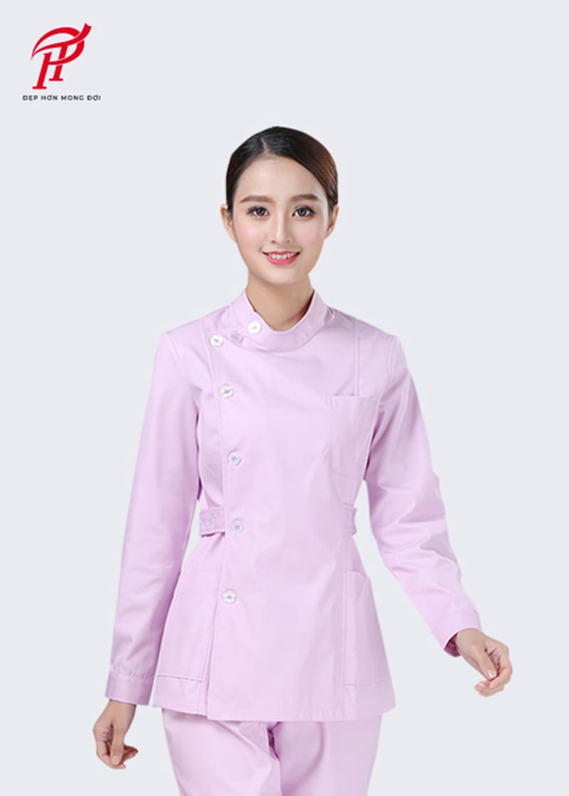 Đồng phục bệnh viện dài tay màu hồng