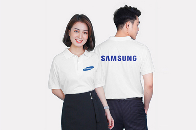 Mẫu áo đồng phục polo Samsung màu trắng