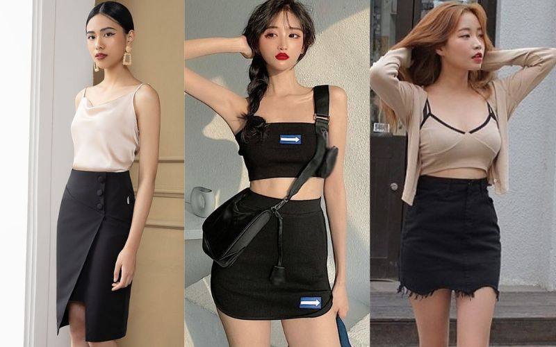 Nếu bạn là một cô nàng táo bạo và không ngại thử thì có thể kết hợp chân váy ngắn với áo 2 dây