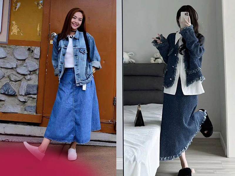 Chân áo jean dài với áo denim là sự kết hợp không thể hoàn hảo hơn