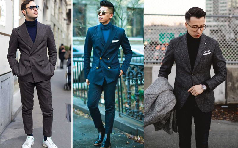 Suit mix cùng áo len cổ lọ