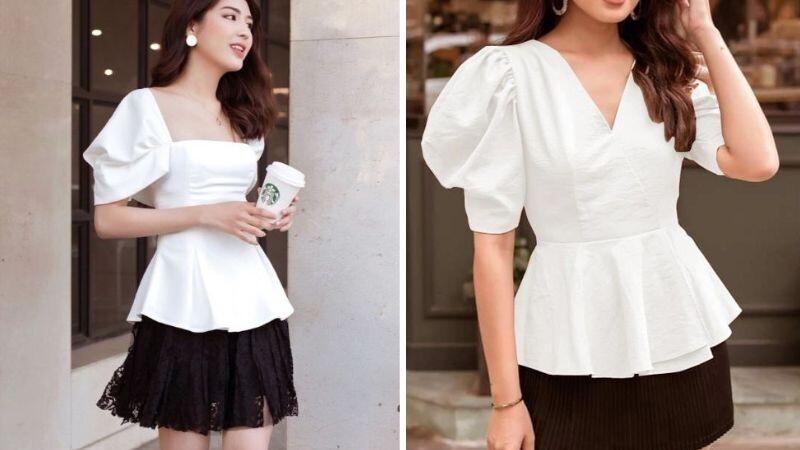 Chân váy 3 tầng ngắn kết hợp áo peplum
