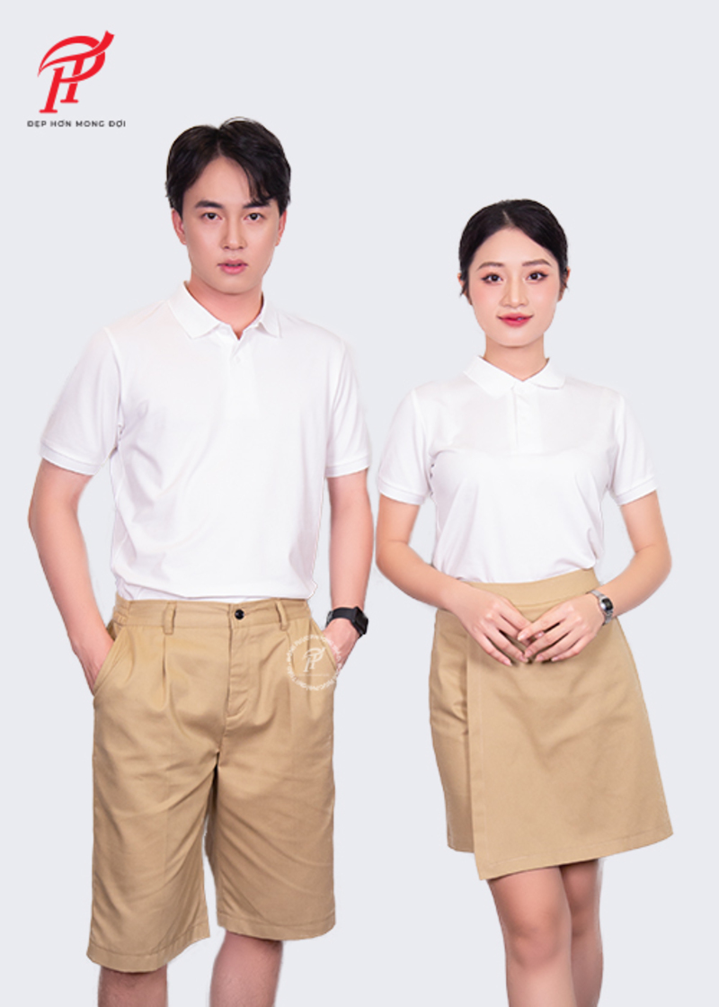 Mẫu đồng phục văn phòng áo polo trắng đơn giản