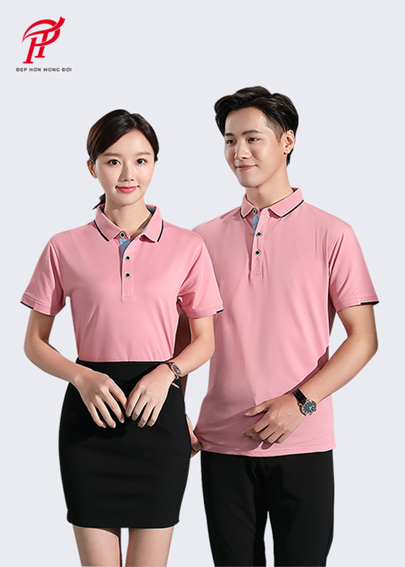 Đồng phục áo polo màu hồng nhạt nhẹ nhàng