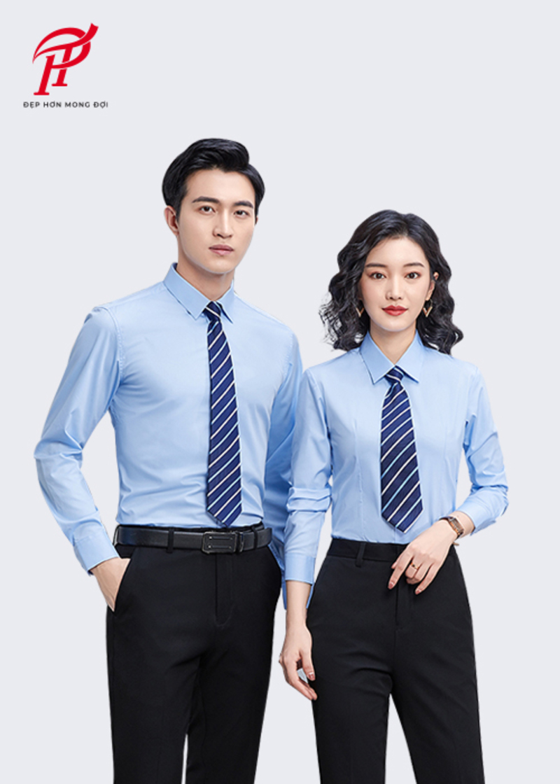Áo sơ mi đồng phục kết hợp cà vạt chuyên nghiệp