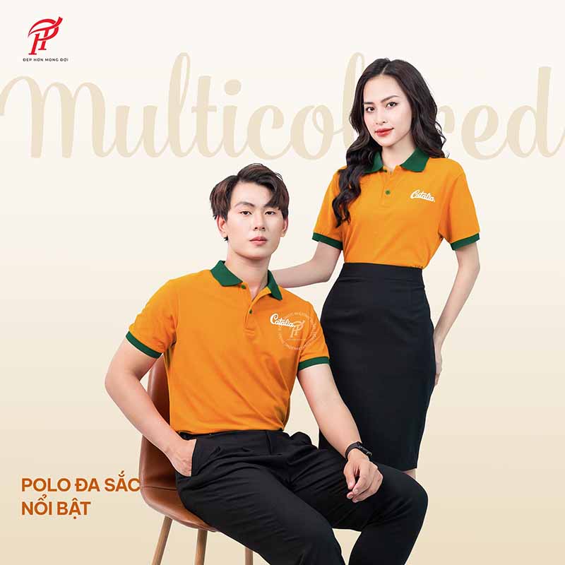 Áo đồng phục nhóm polo cổ bẻ với gam màu cam nổi bật