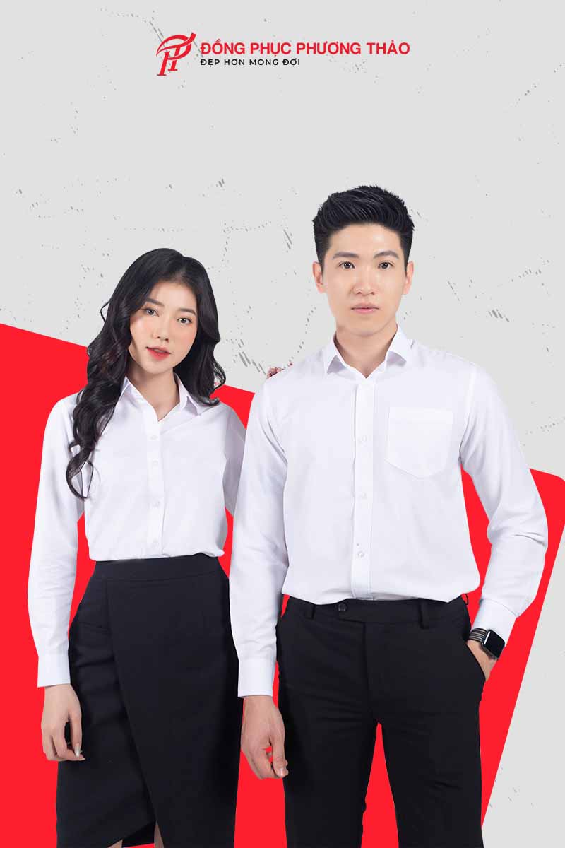 Mẫu áo đồng phục sơ mi với gam màu trắng thanh lịch