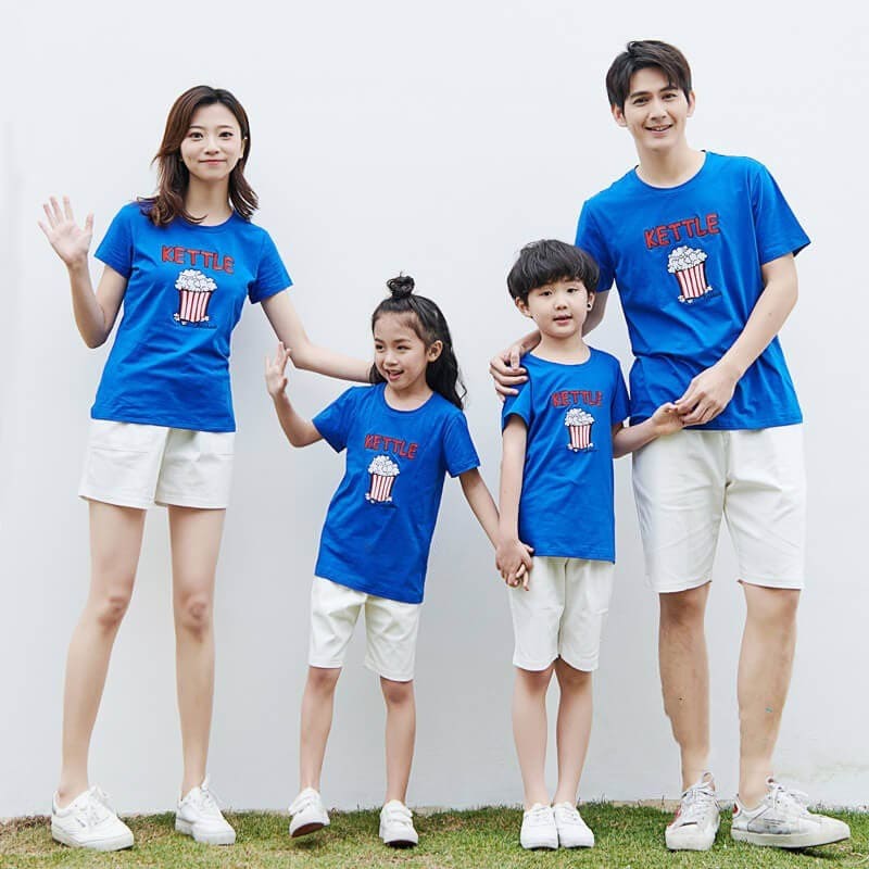 Áo thun gia đình đơn giản màu xanh da trời