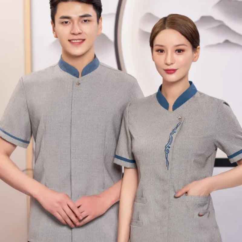 Đồng phục spa màu xám cổ tàu sang trọng, lịch sự