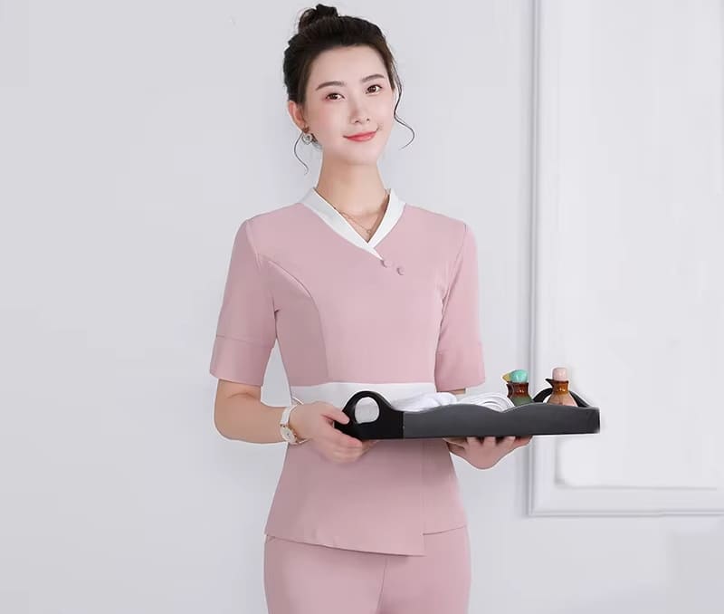 Set đồng phục màu hồng form ôm tôn dáng