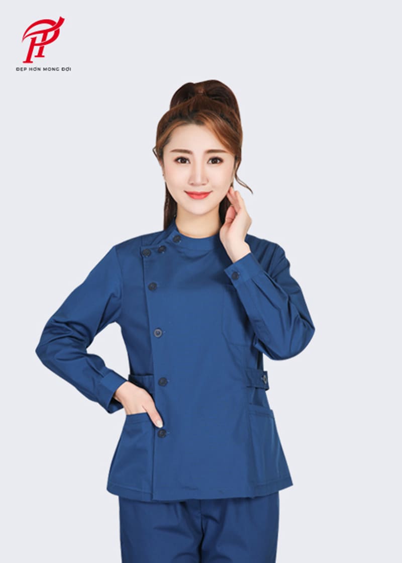 Đồng phục spa màu xanh than kín đáo