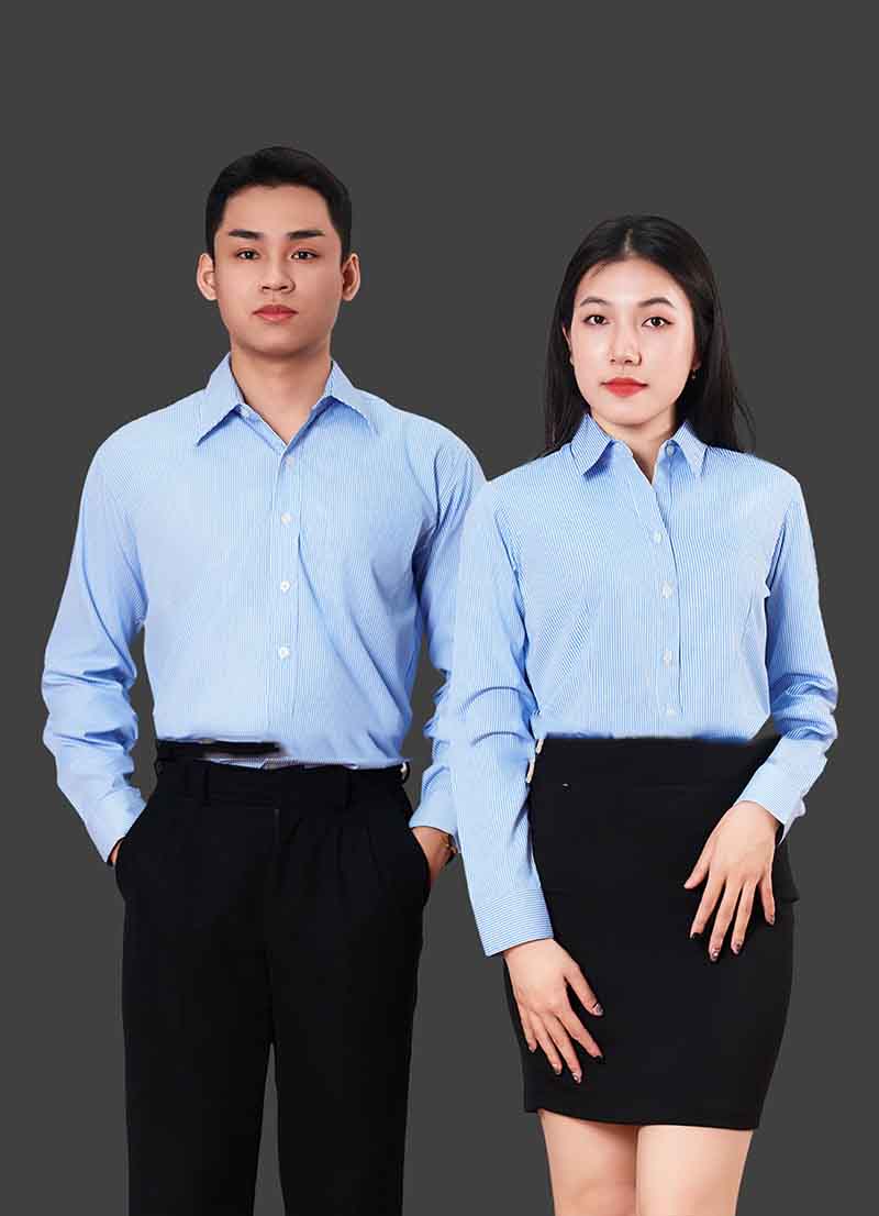 Mẫu áo sơ mi đồng phục màu xanh dương