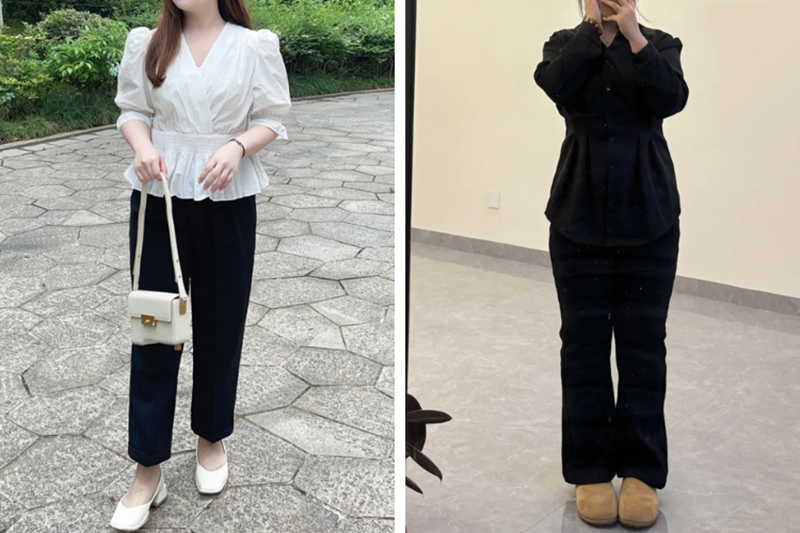 Mẫu áo sơ mi chiết eo ngắn tay và dài tay đều giúp che khuyết điểm tốt