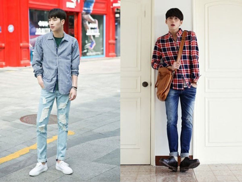 Sơ mi kẻ sọc kết hợp với nhiều kiểu quần jean khác nhau