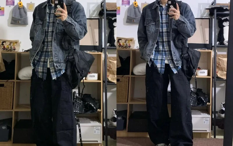 Khoác denim và áo kẻ sọc là combo được nhiều chàng trai ưa thích