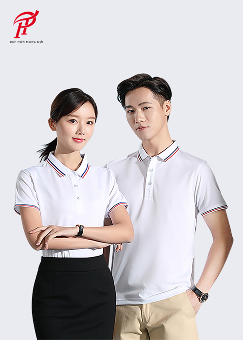 Áo đồng phục polo màu trắng đơn giản
