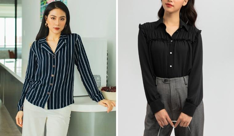 Áo sơ mi cổ chữ V luôn được chị em ưa chuộng