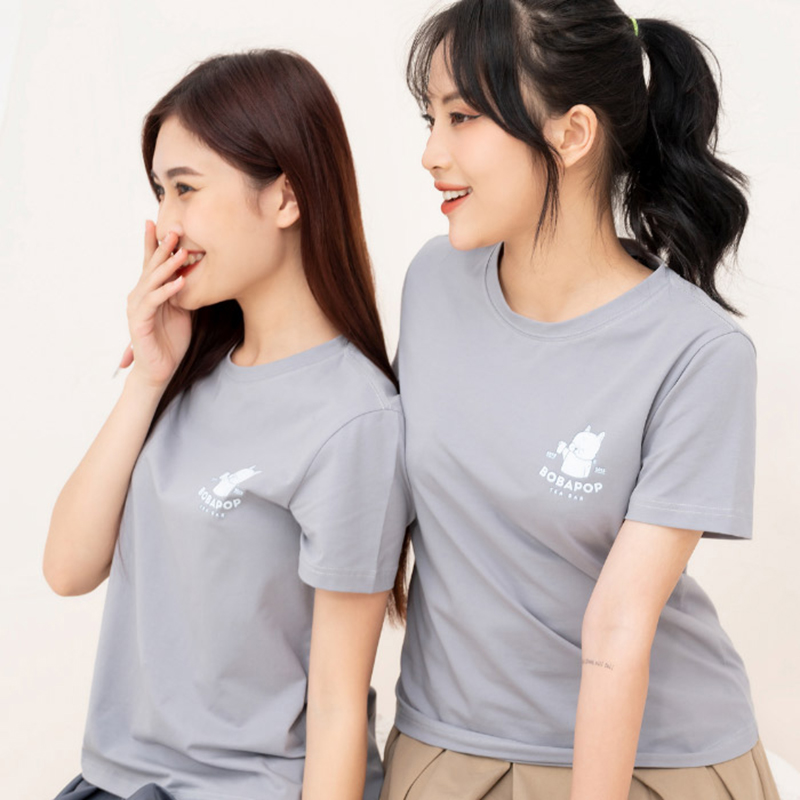 Đồng phục màu xám đơn giản cho hàng trà sữa Bobabop
