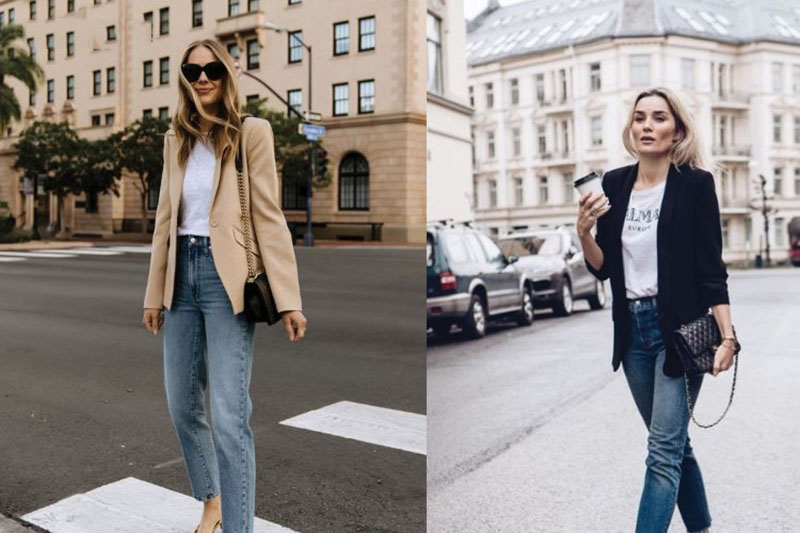 Kết hợp cùng áo khoác blazer sẽ giúp bạn thêm phần lịch sự