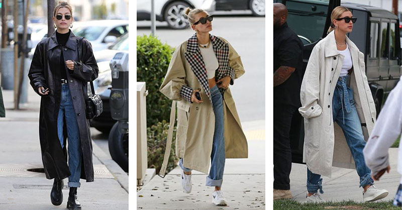 Mix quần bò ống rộng với áo măng tô