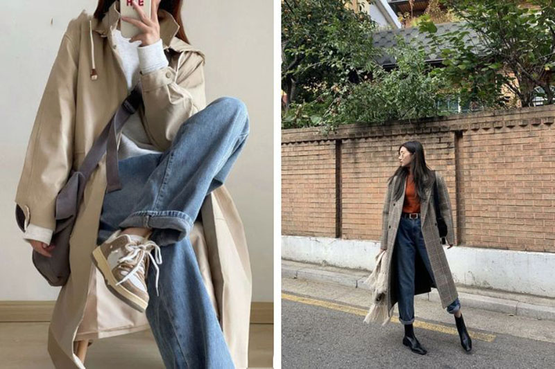 Chọn áo khoác dáng suông, dạ, kaki hoặc dạ lông cừu là lý tưởng nhất