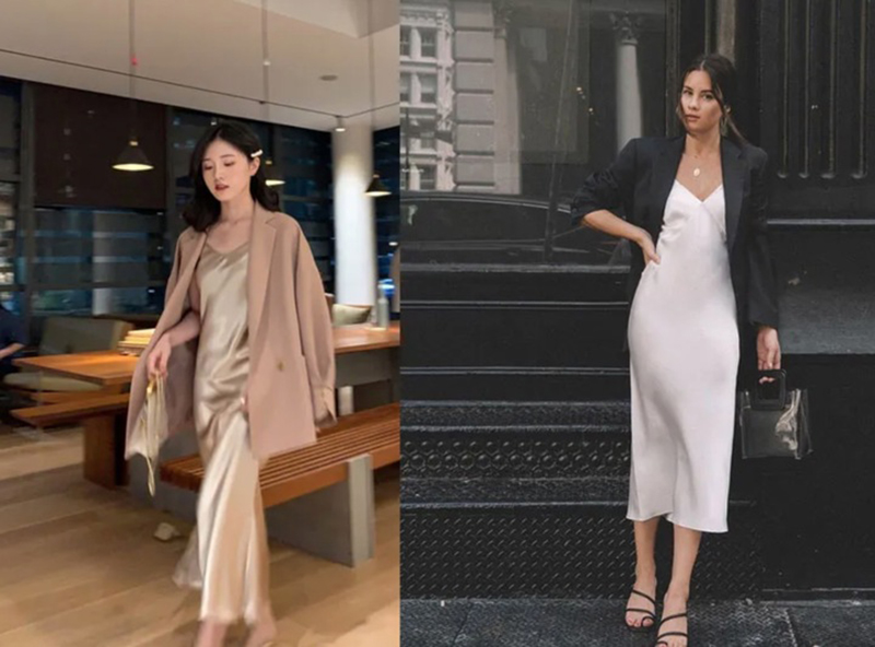 Đầm lụa và áo khoác blazer nhẹ nhàng nhưng đầy quyến rũ
