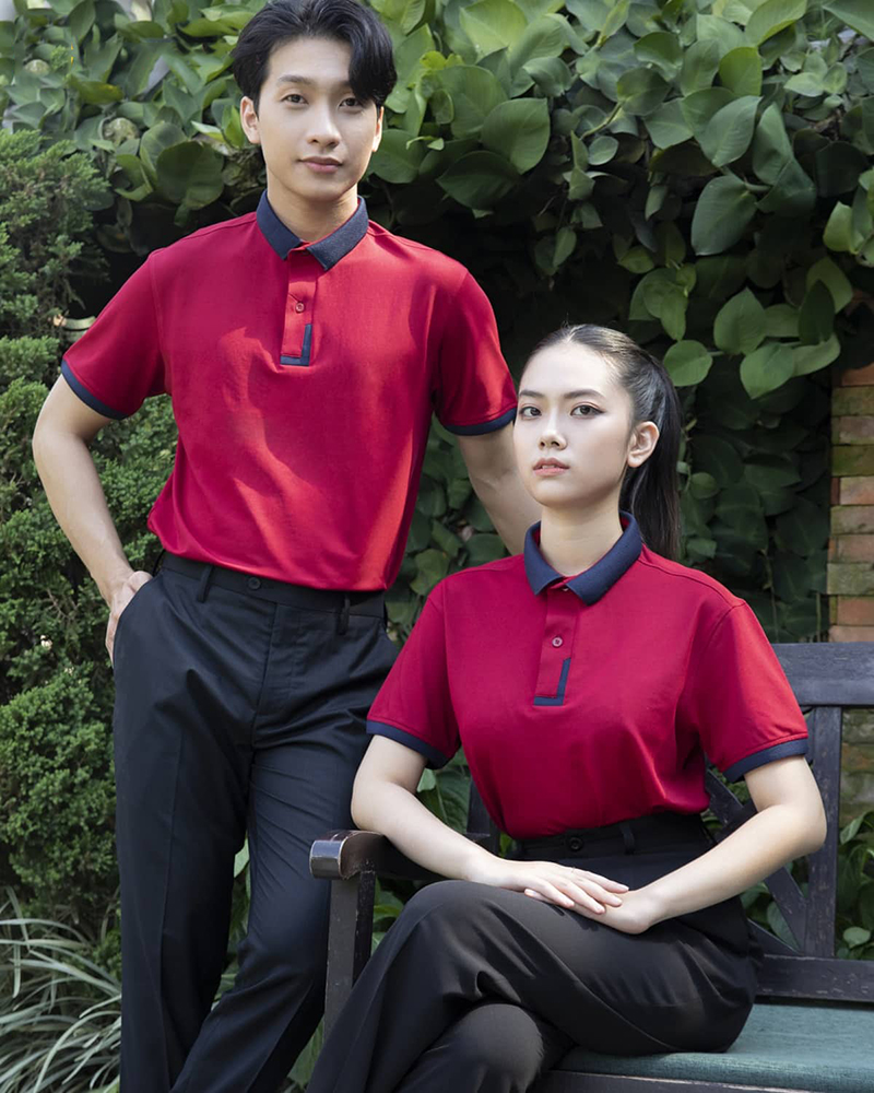Mẫu áo polo đỏ rượu viền đen sang trọng