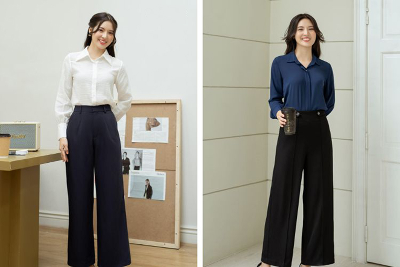 Quần tây cạp cao ống suông hoặc ống rộng