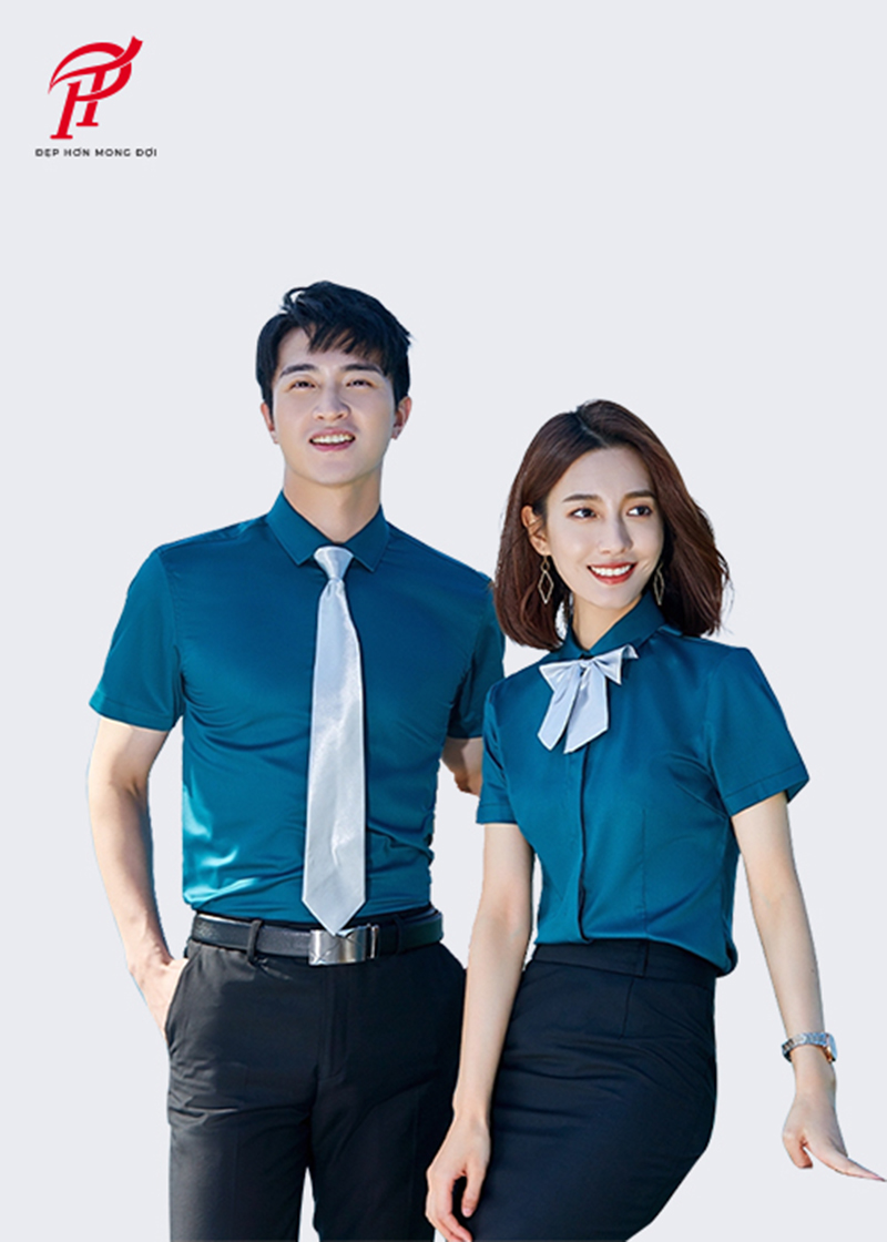 Áo đồng phục sơ mi kết hợp nơ cổ