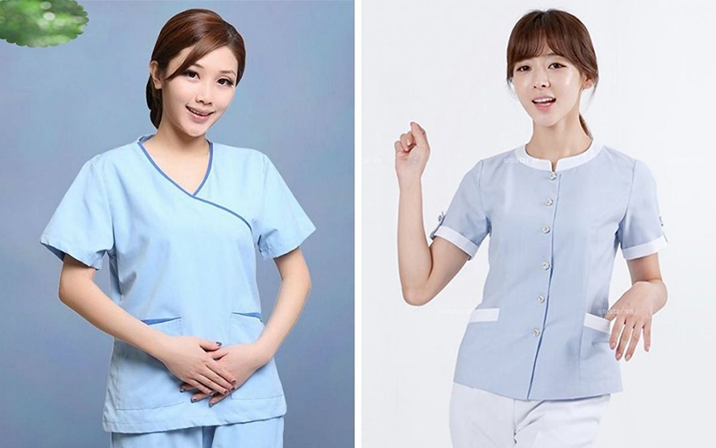 Mẫu đồng phục giáo viên mầm non theo bộ thoải mái màu xanh nhạt