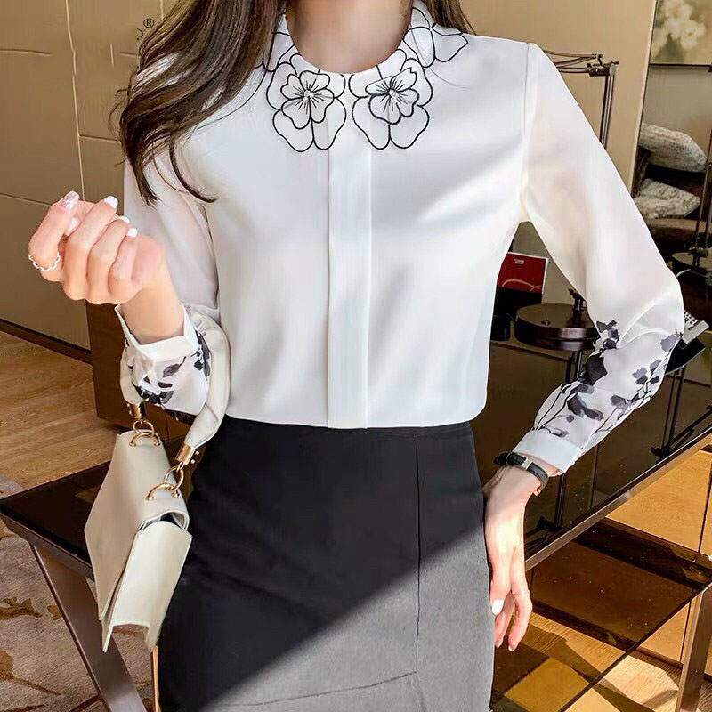 Áo sơ mi cổ tròn họa tiết đơn giản