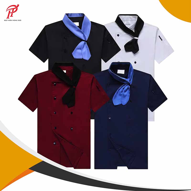 Mẫu đồng phục nhà hàng cho bộ phận bếp với áo sơ mi ngắn tay