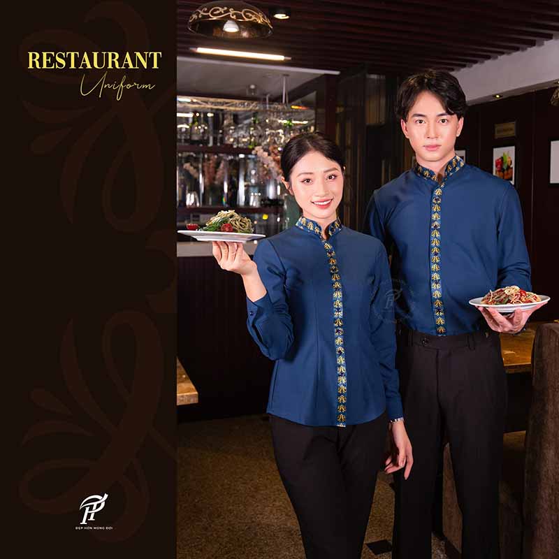 Đồng phục nhân viên phục vụ với áo sơ mi và quần âu