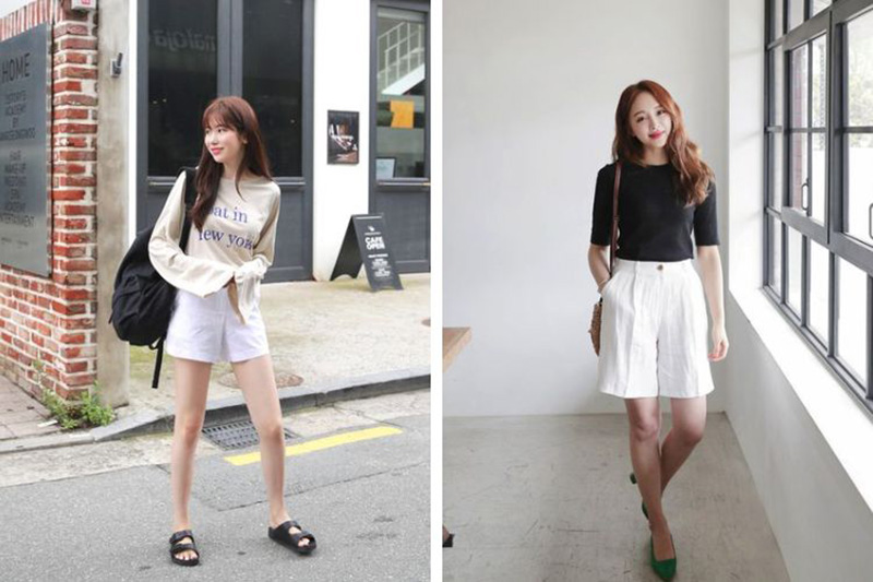 Quần short trắng năng động cùng áo phông